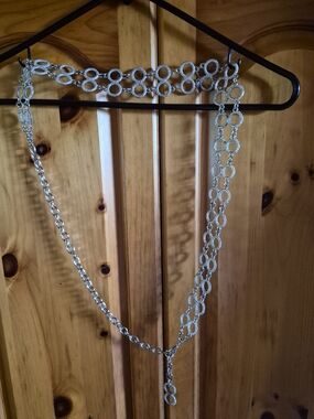 Silver Multi-Ring Link Chain Belt for Women  45in. Y2K